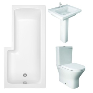 RAK Resort Mini Closed Back Toilet with 550mm Basin Modern Bathroom Suite with L-Shape Shower Bath - Right Hand - 1700mm