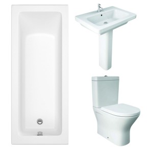 RAK Resort Mini Closed Back Toilet with 650mm Basin Modern Bathroom Suite and Single Ended Bath with Front Panel - 1700 x 750mm