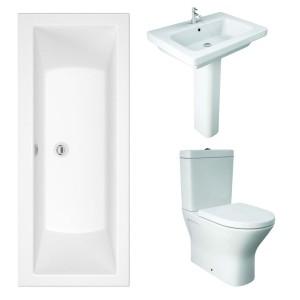 RAK Resort Mini Closed Back Toilet with 650mm Basin Modern Bathroom Suite with Double Ended Bath - 1700 x 750mm