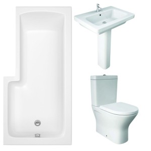 RAK Resort Mini Closed Back Toilet with 650mm Basin Modern Bathroom Suite with L-Shape Shower Bath - Right Hand - 1700mm