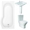 RAK Resort Mini Closed Back Toilet with 650mm Basin Modern Bathroom Suite with P-Shape Shower Bath - Right Hand - 1500mm