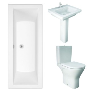 RAK Resort Maxi Open Back Toilet with 550mm Basin Modern Bathroom Suite with Double Ended Bath - 1700 x 700mm