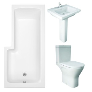 RAK Resort Maxi Open Back Toilet with 550mm Basin Modern Bathroom Suite with L-Shape Shower Bath - Right Hand - 1700mm