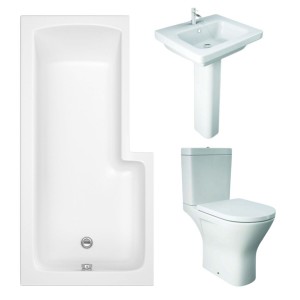 RAK Resort Maxi Open Back Toilet with 550mm Basin Modern Bathroom Suite with L-Shape Shower Bath - Left Hand - 1500mm
