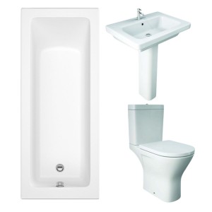RAK Resort Maxi Open Back Toilet with 650mm Basin Modern Bathroom Suite and Single Ended Bath - 1700 x 700mm