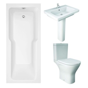RAK Resort Maxi Open Back Toilet with 650mm Basin Modern Bathroom Suite and Straight Shower Bath - 1700 x 750mm