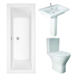 RAK Resort Maxi Open Back Toilet with 650mm Basin Modern Bathroom Suite with Double Ended Bath - 1700 x 750mm