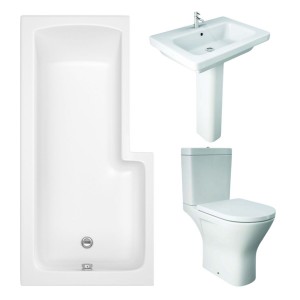 RAK Resort Maxi Open Back Toilet with 650mm Basin Modern Bathroom Suite with L-Shape Shower Bath - Left Hand - 1700mm