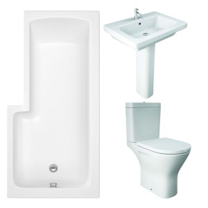 RAK Resort Maxi Open Back Toilet with 650mm Basin Modern Bathroom Suite with L-Shape Shower Bath - Right Hand - 1700mm