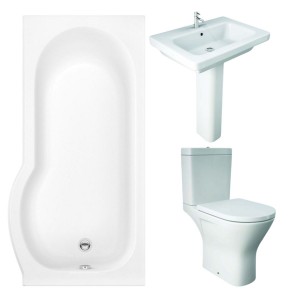RAK Resort Maxi Open Back Toilet with 650mm Basin Modern Bathroom Suite with P-Shape Shower Bath - Right Hand - 1675mm