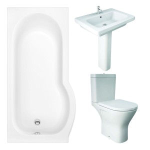 RAK Resort Maxi Open Back Toilet with 650mm Basin Modern Bathroom Suite with P-Shape Shower Bath and Front Panel - Left Hand - 1675mm