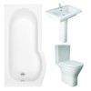 RAK Resort Maxi Open Back Toilet with 650mm Basin Modern Bathroom Suite with P-Shape Shower Bath and Front Panel - Left Hand - 1500mm