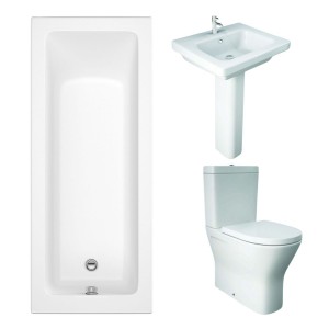 RAK Resort Maxi Closed Back Toilet with 550mm Basin Modern Bathroom Suite and Single Ended Bath - 1700 x 700mm