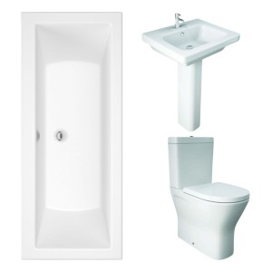 RAK Resort Maxi Closed Back Toilet with 550mm Basin Modern Bathroom Suite with Double Ended Bath with Front Panel - 1800 x 800mm