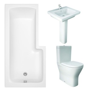 RAK Resort Maxi Closed Back Toilet with 550mm Basin Modern Bathroom Suite with L-Shape Shower Bath - Left Hand - 1700mm