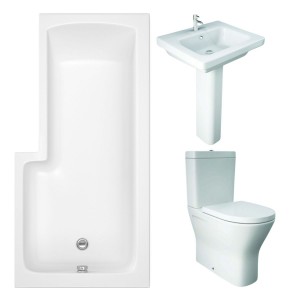 RAK Resort Maxi Closed Back Toilet with 550mm Basin Modern Bathroom Suite with L-Shape Shower Bath - Right Hand - 1700mm