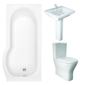 RAK Resort Maxi Closed Back Toilet with 550mm Basin Modern Bathroom Suite with P-Shape Shower Bath and Front Panel - Right Hand - 1675mm