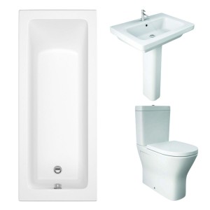 RAK Resort Maxi Closed Back Toilet with 650mm Basin Modern Bathroom Suite and Single Ended Bath - 1600 x 700mm