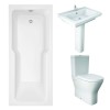 RAK Resort Maxi Closed Back Toilet with 650mm Basin Modern Bathroom Suite and Straight Shower Bath with Front Panel - 1700 x 750mm
