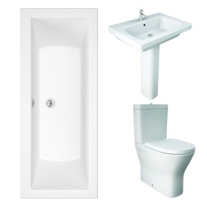 RAK Resort Maxi Closed Back Toilet with 650mm Basin Modern Bathroom Suite with Double Ended Bath - 1800 x 800mm
