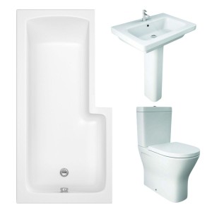RAK Resort Maxi Closed Back Toilet with 650mm Basin Modern Bathroom Suite with L-Shape Shower Bath - Left Hand - 1700mm