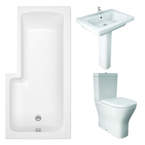 RAK Resort Maxi Closed Back Toilet with 650mm Basin Modern Bathroom Suite with L-Shape Shower Bath - Right Hand - 1700mm