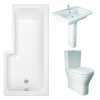 RAK Resort Maxi Closed Back Toilet with 650mm Basin Modern Bathroom Suite with L-Shape Shower Bath - Right Hand - 1500mm