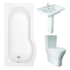 RAK Resort Maxi Closed Back Toilet with 650mm Basin Modern Bathroom Suite with P-Shape Shower Bath and Front Panel - Left Hand - 1675mm