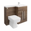 Calm Walnut Right Hand Combination Vanity Unit Basin L Shape with Back to Wall Boston Toilet & Soft Close Seat & Concealed Cistern - 1100mm