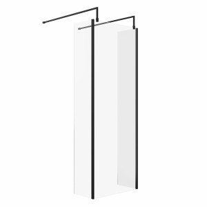 Wasdale 760mm Black Walk Through Wet Room Screen with 300mm Hinged Return Screens & L- Shape Support Arms