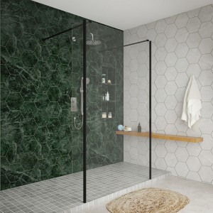 Wasdale 1215mm Black Walk Through Wet Room Screen with 215mm Hinged Return Screens