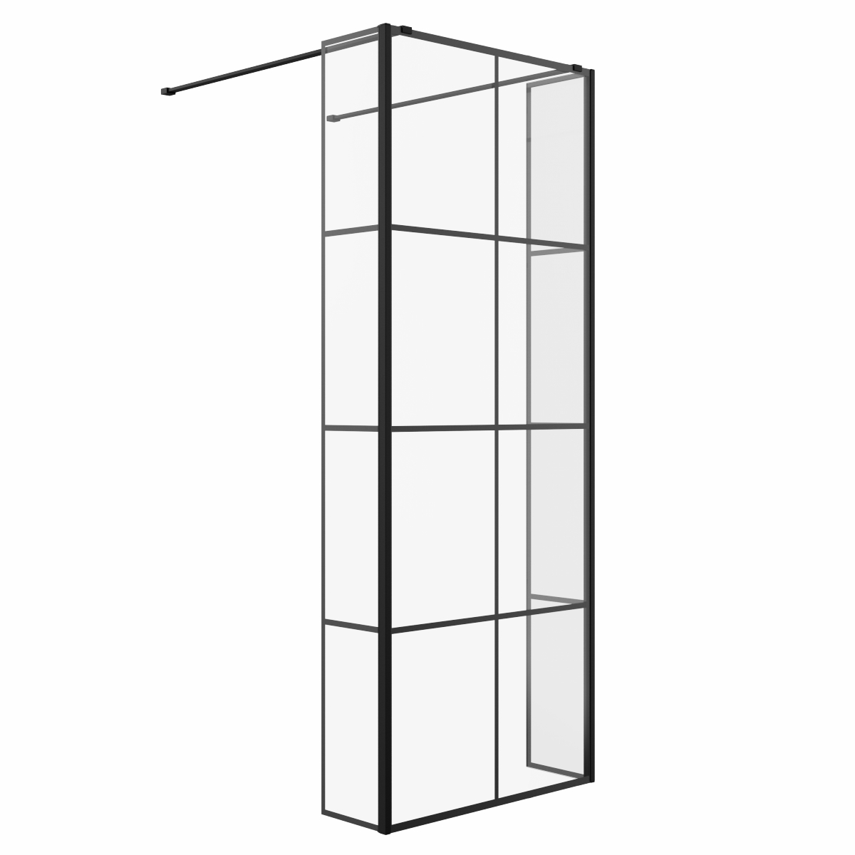 Wasdale 800mm Black Grid Walk Through Wet Room Screen with 215mm Hinged Return Screens