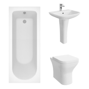 Feel Curved Modern Bathroom Suite with Back to Wall Toilet and Essential Single Ended Bath - 1700 x 700mm