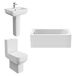 Feel 600 Modern Bathroom Suite with Close Coupled Toilet and Essential Single Ended Bath - 1600 x 700mm - Front Bath Panel Included