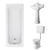Wellington Low Level Comfort Height Toilet with White Seat & 500mm 1 Tap Hole Basin with 1700 x 700mm Traditional Straight Bath Single Ended