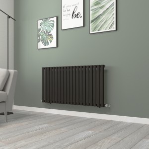 Norden 600 x 1181mm Black Single Horizontal Oval Tube Designer Radiator