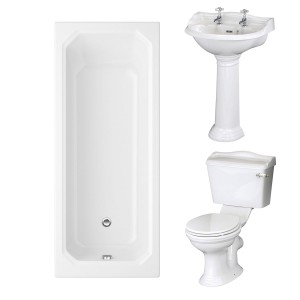 Dorchester Traditional Bathroom Suite 600mm 2 Tap Hole Basin with Traditional Single Ended Bath - 1700 x 750mm