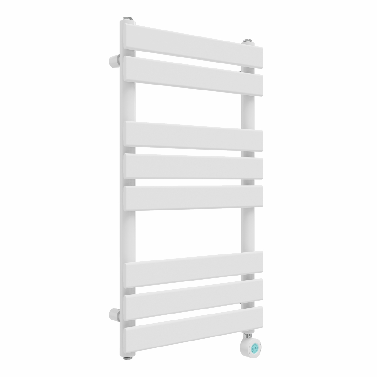 Juva 800 x 450mm White Flat Panel Thermostatic Touch Control Electric Heated Towel Rail