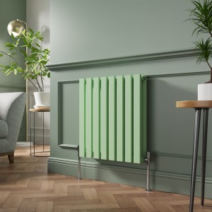 Lulea 600 x 550mm Pastel Green Double Flat Panel Horizontal Designer Radiator