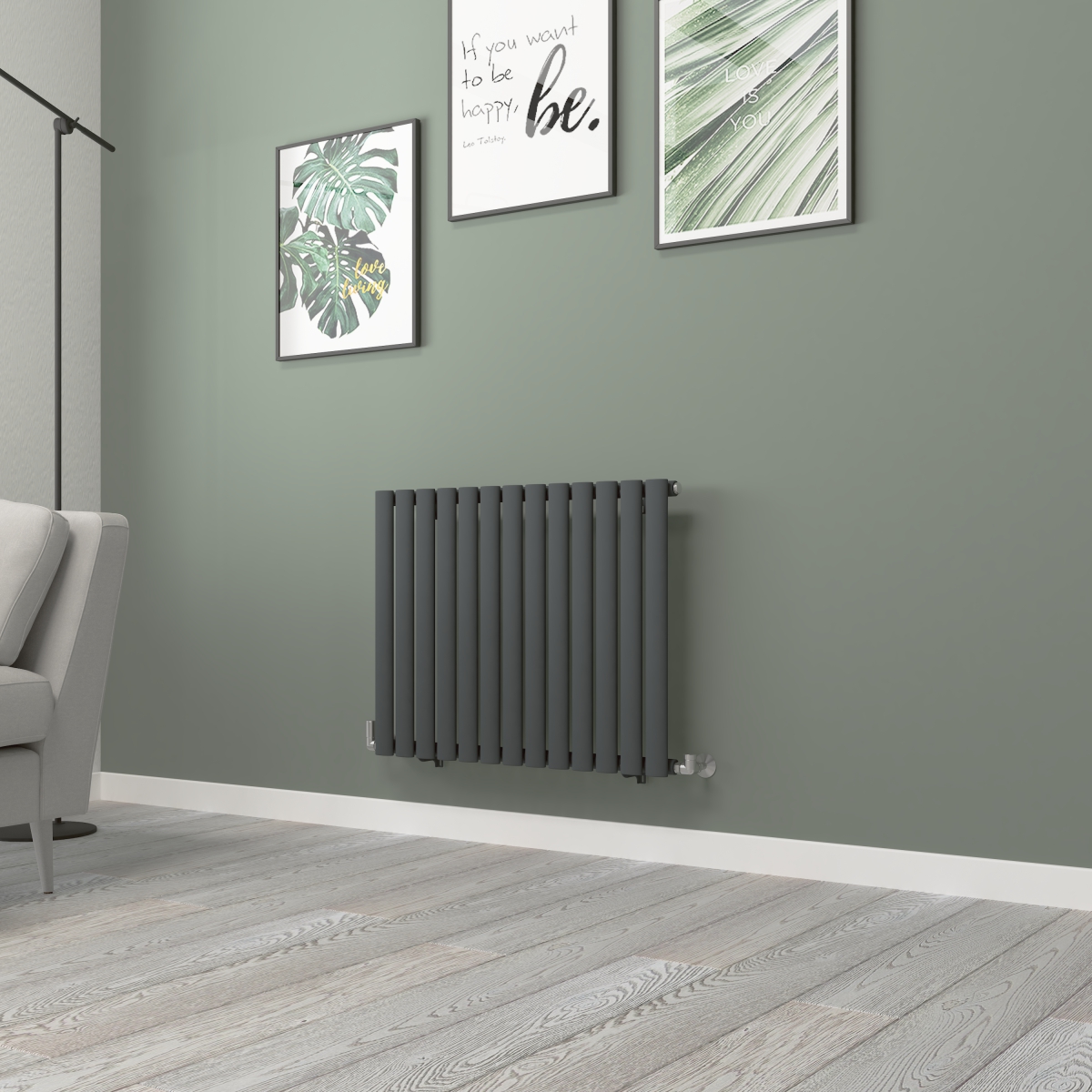 Norden 600 x 768mm Anthracite Single Horizontal Oval Tube Designer Radiator