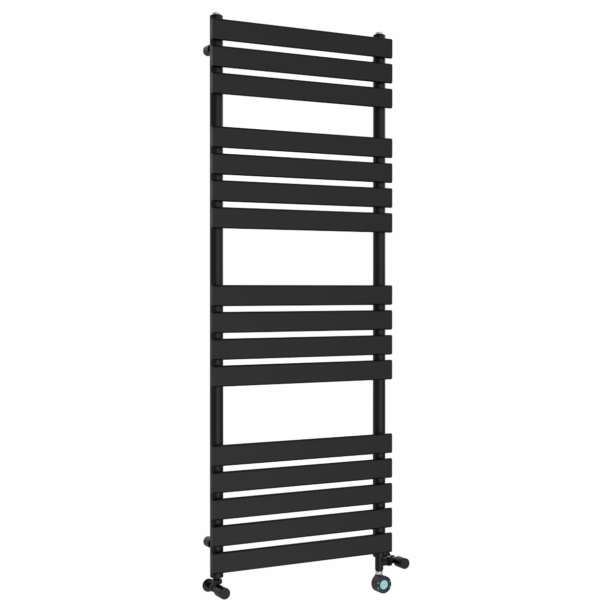Juva 1600 x 600mm Dual Fuel Satin Black Flat Panel Thermostatic Touch Control Wifi Electric Heated Towel Rail