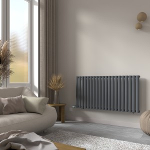 Norden 600 x 1181mm Anthracite Horizontal Oval Tube Wifi Electric Radiator - 1000W
