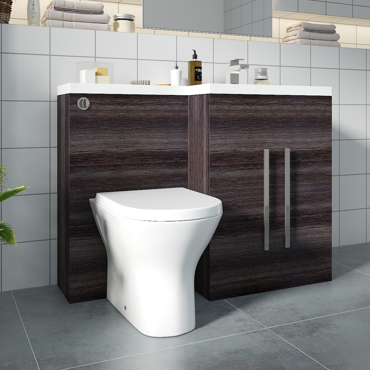 Calm Grey Right Hand Combination Vanity Unit with Rak-Resort Toilet & Soft Close Seat & Concealed Cistern - 1100mm