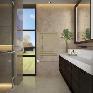 Koli 800 x 600mm Dual Fuel Brushed Brass Thermostatic Touch Control Electric Heated Towel Rail