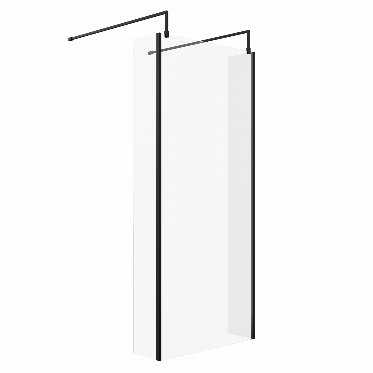 Wasdale 900mm Black Walk Through Wet Room Screen with 215mm Hinged Return Screens & L- Shape Support Arms