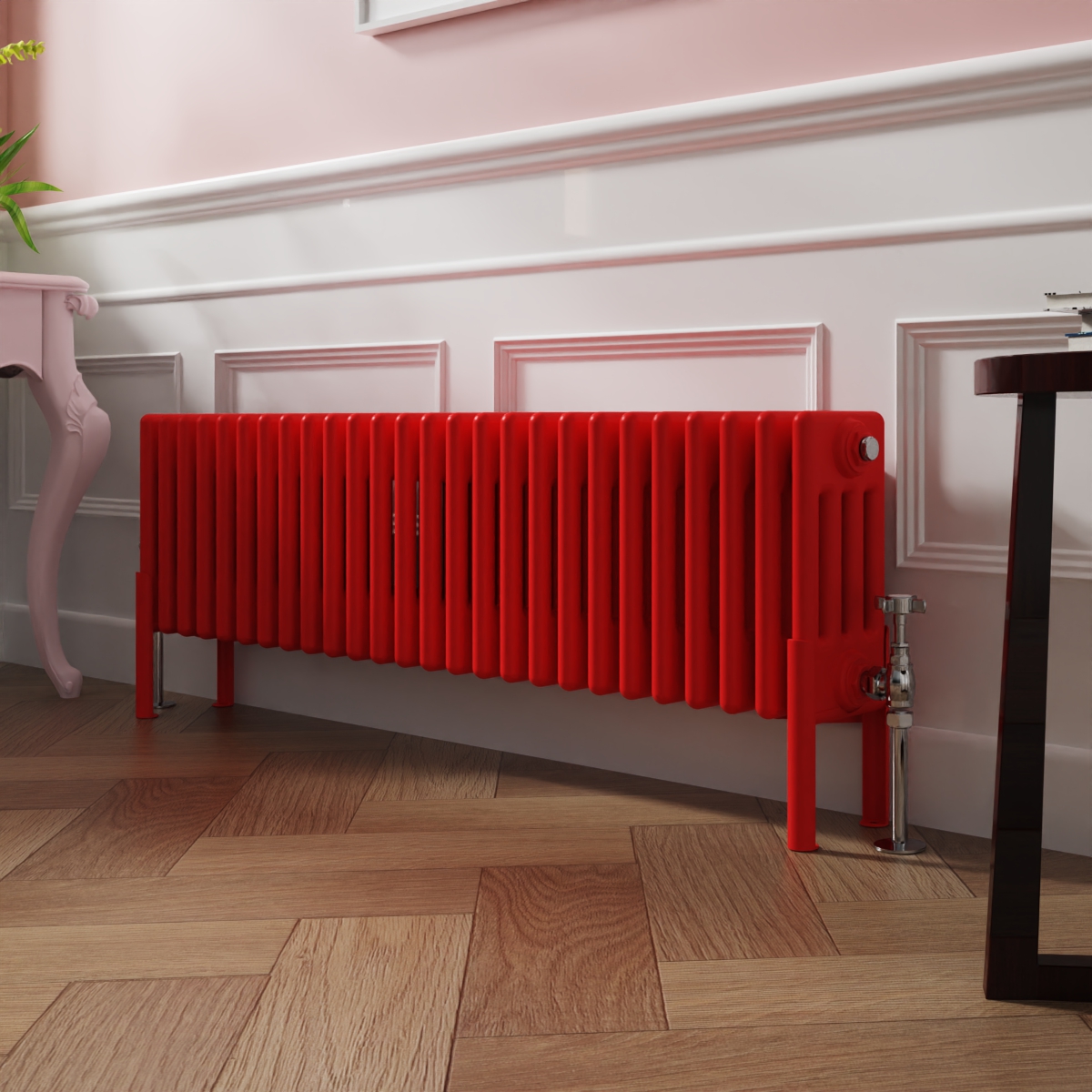 Bern 300 x 1190mm Traditional Signal Red Horizontal Four Column Radiator