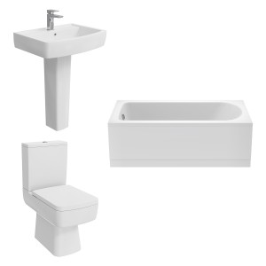 Boston Modern Bathroom Suite with Close Coupled Toilet and Essential Single Ended Bath - 1600 x 700mm - Front Bath Panel Included