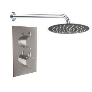 Thurso Chrome Twin Round Handle Concealed Valve with 200mm Round Shower Head (1 Outlet)