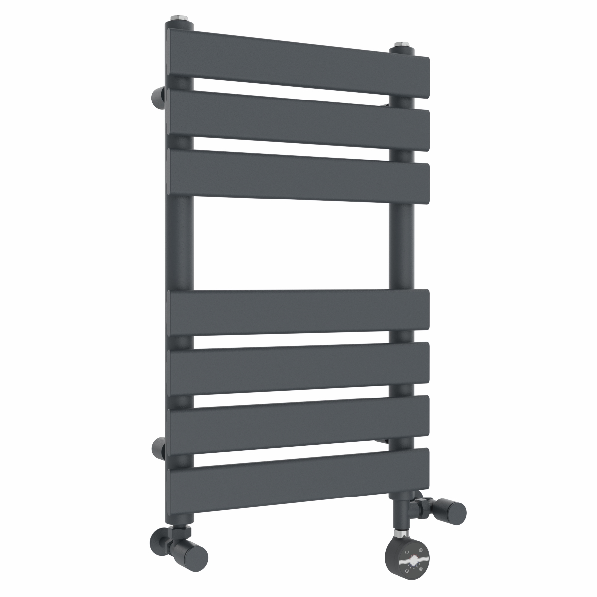 Juva 650 x 400mm Dual Fuel Sand Grey Flat Panel Thermostatic Touch Control Electric Heated Towel Rail