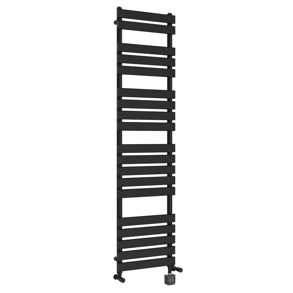 Juva 1800 x 450mm Dual Fuel Satin Black Flat Panel Thermostatic Touch Control Wifi Electric Heated Towel Rail